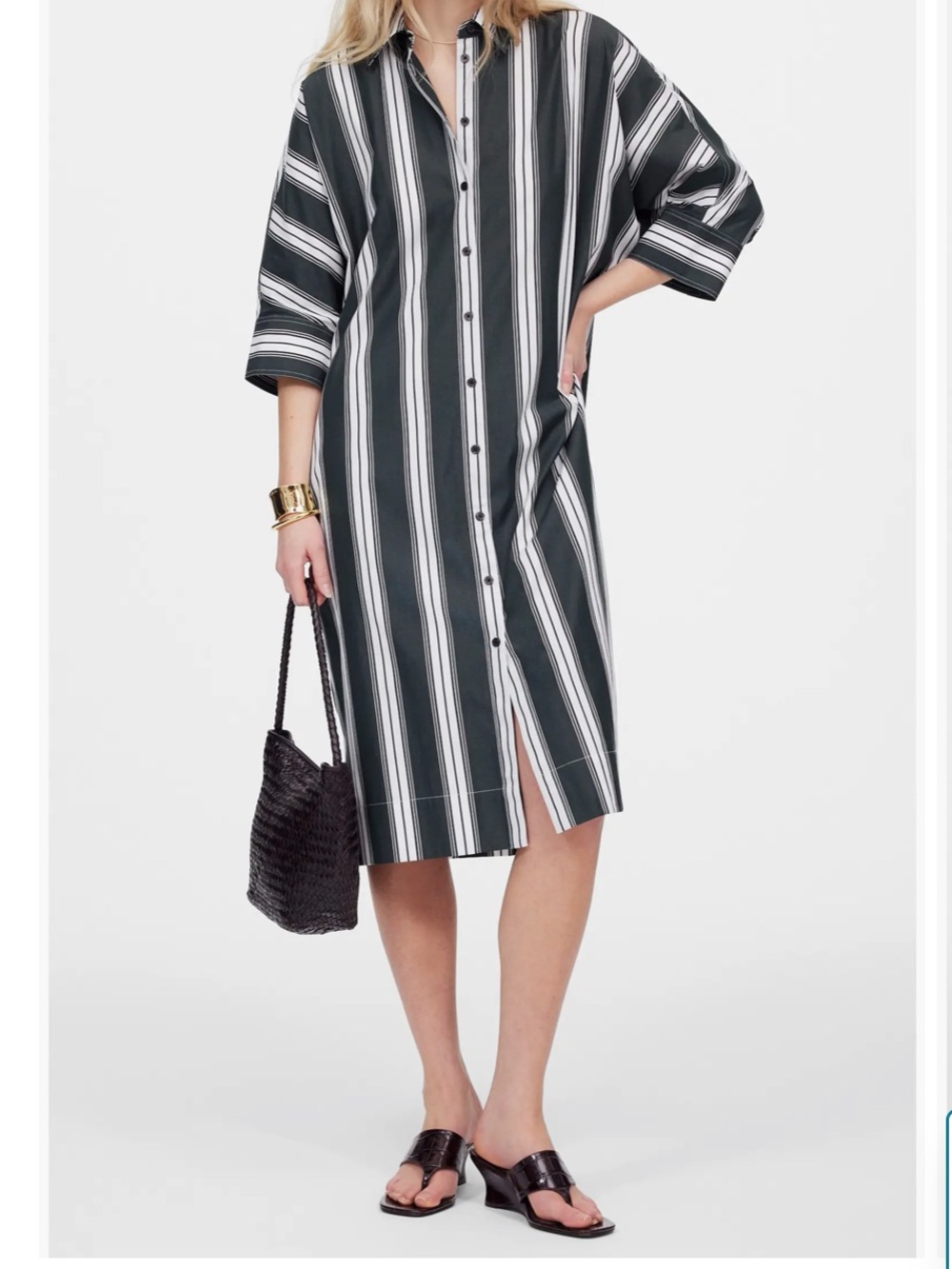 Madewell Dolman Midi Shirtdress Green Stripe Small NU565